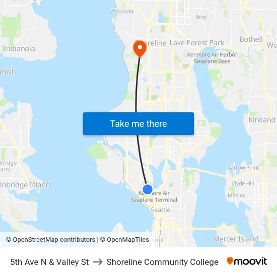 5th Ave N & Valley St to Shoreline Community College map