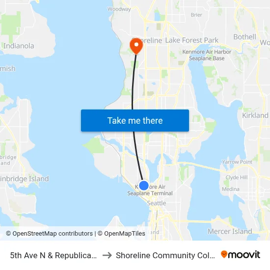 5th Ave N & Republican St to Shoreline Community College map