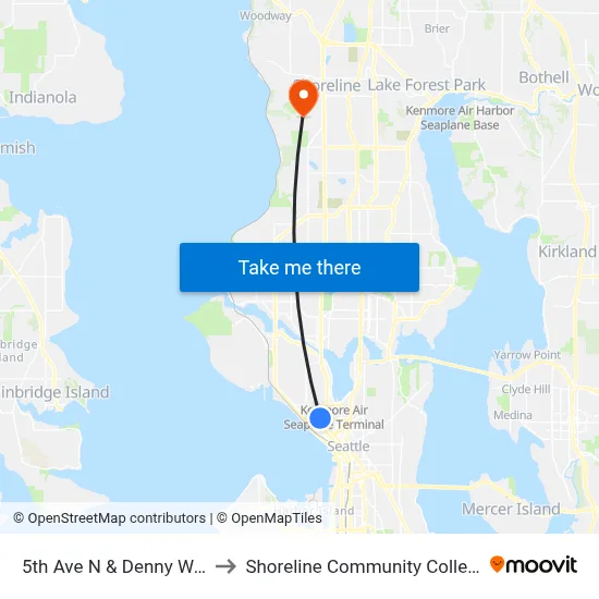 5th Ave N & Denny Way to Shoreline Community College map