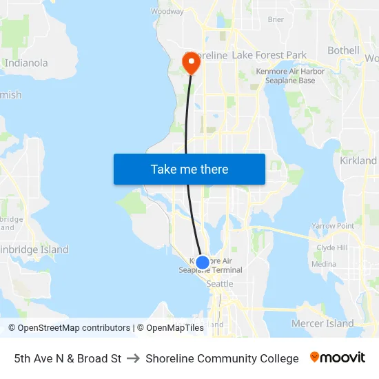5th Ave N & Broad St to Shoreline Community College map