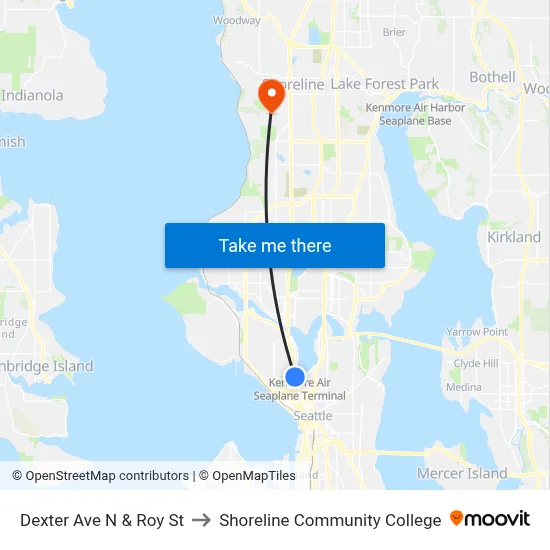 Dexter Ave N & Roy St to Shoreline Community College map