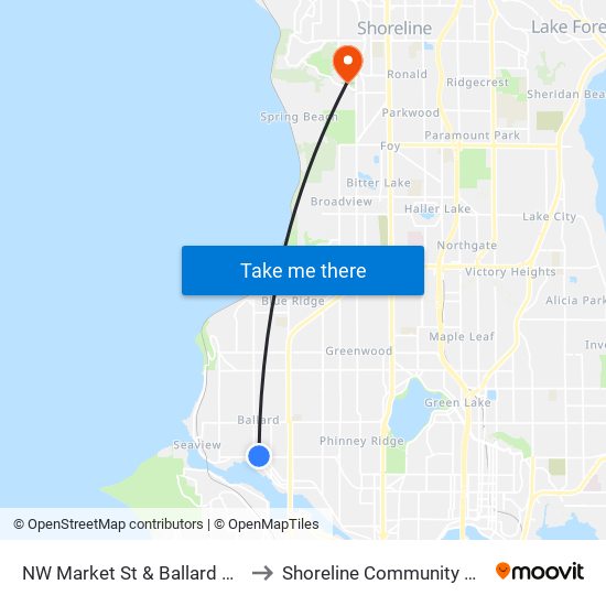 NW Market St & Ballard Ave NW to Shoreline Community College map