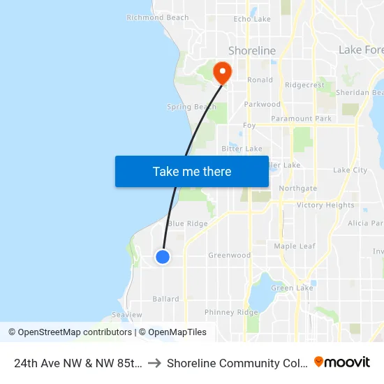 24th Ave NW & NW 85th St to Shoreline Community College map