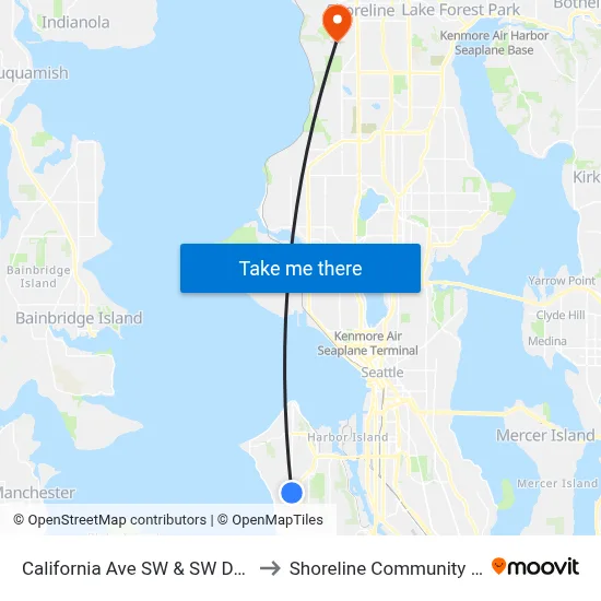 California Ave SW & SW Dawson St to Shoreline Community College map