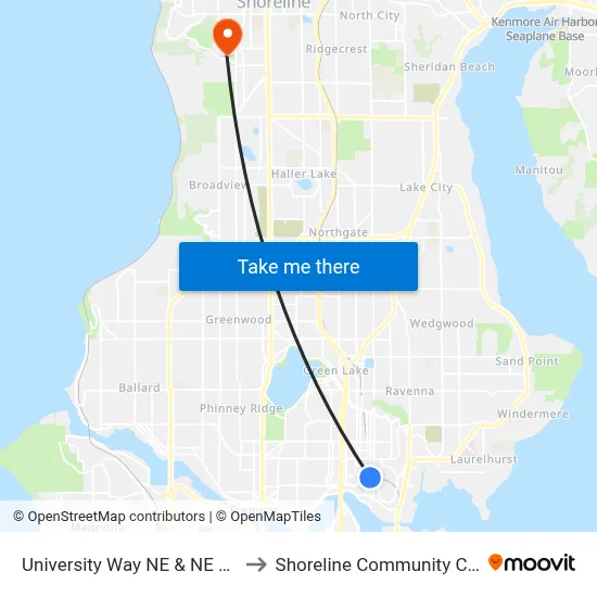 University Way NE & NE 41st St to Shoreline Community College map