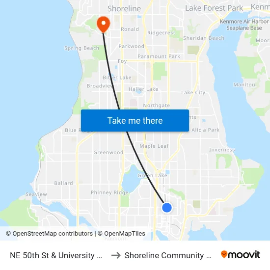 NE 50th St & University Way NE to Shoreline Community College map