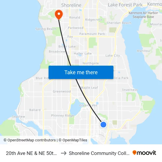 20th Ave NE & NE 50th St to Shoreline Community College map