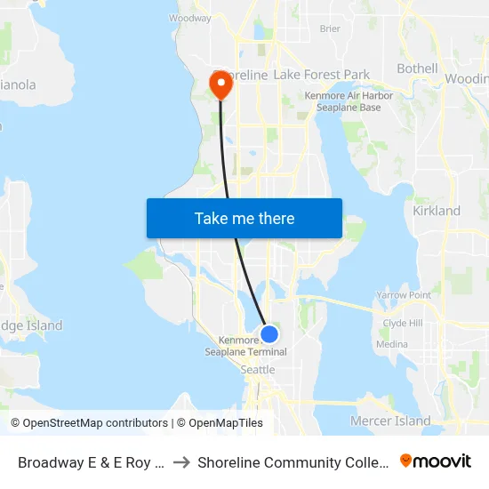 Broadway E & E Roy St to Shoreline Community College map