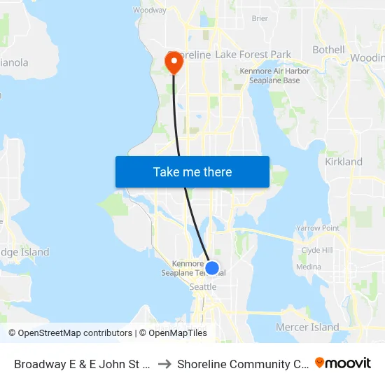 Broadway E & E John St - Bay 3 to Shoreline Community College map