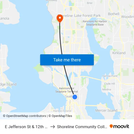 E Jefferson St & 12th Ave to Shoreline Community College map