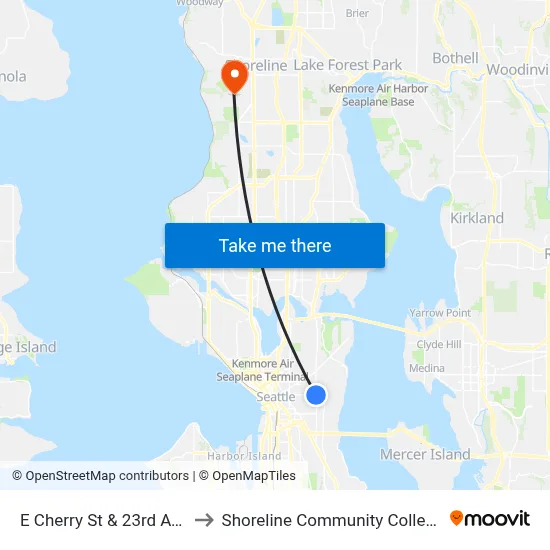 E Cherry St & 23rd Ave to Shoreline Community College map