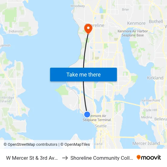 W Mercer St & 3rd Ave W to Shoreline Community College map