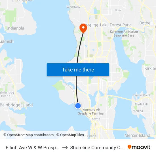 Elliott Ave W & W Prospect St to Shoreline Community College map