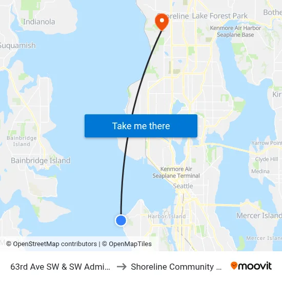 63rd Ave SW & SW Admiral Way to Shoreline Community College map