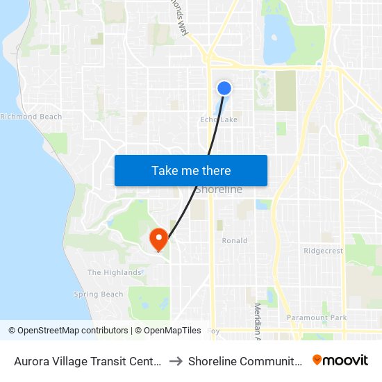 Aurora Village Transit Center - Bay 10 to Shoreline Community College map