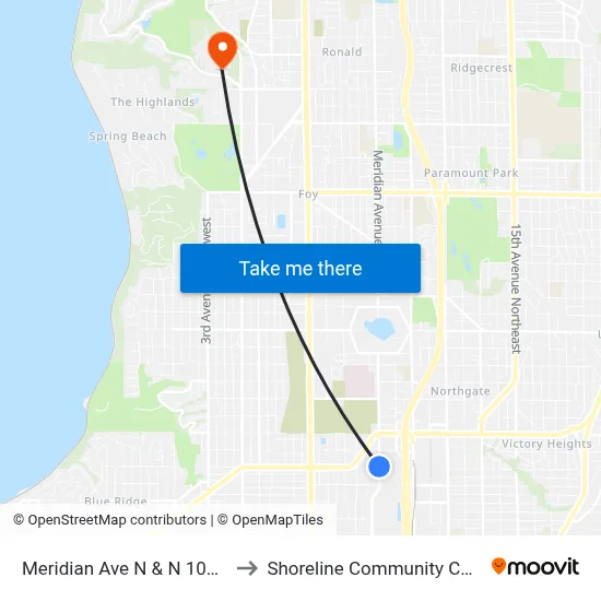 Meridian Ave N & N 105th St to Shoreline Community College map