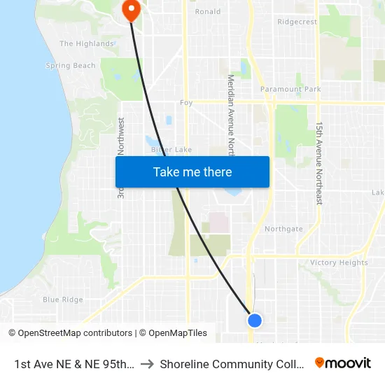 1st Ave NE & NE 95th St to Shoreline Community College map