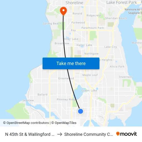 N 45th St & Wallingford Ave N to Shoreline Community College map