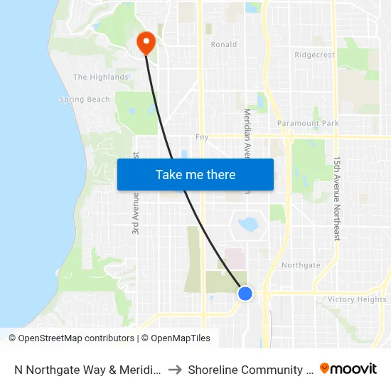 N Northgate Way & Meridian Ave N to Shoreline Community College map
