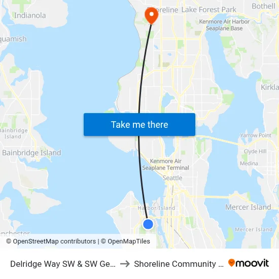 Delridge Way SW & SW Genesee St to Shoreline Community College map
