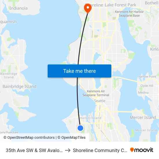 35th Ave SW & SW Avalon Way to Shoreline Community College map