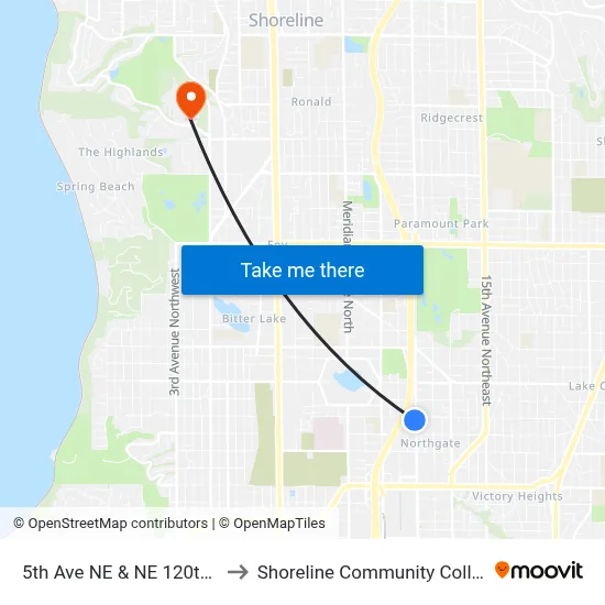 5th Ave NE & NE 120th St to Shoreline Community College map