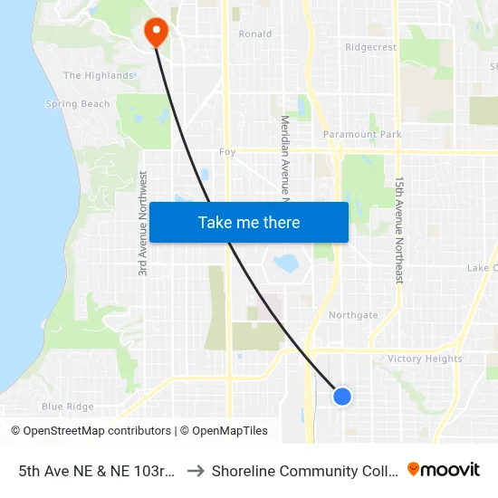 5th Ave NE & NE 103rd St to Shoreline Community College map