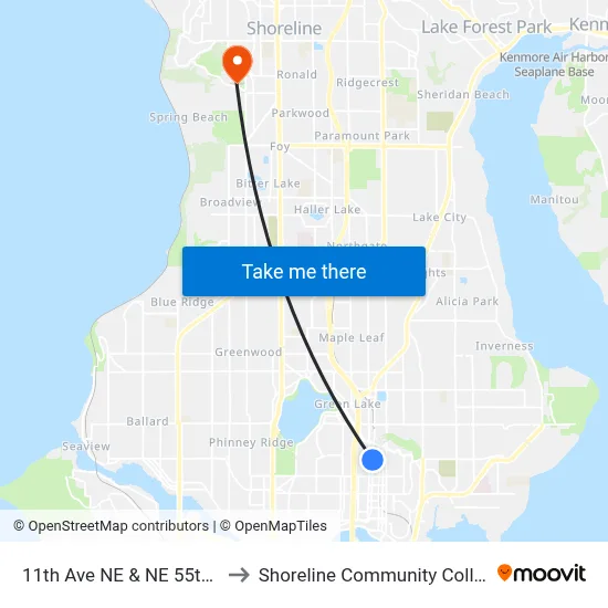 11th Ave NE & NE 55th St to Shoreline Community College map