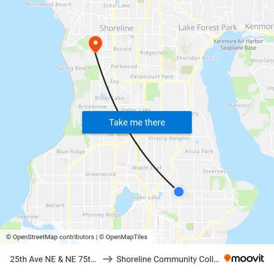25th Ave NE & NE 75th St to Shoreline Community College map