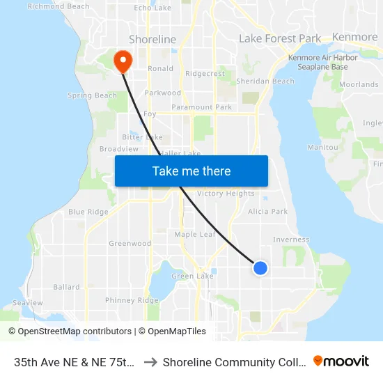 35th Ave NE & NE 75th St to Shoreline Community College map