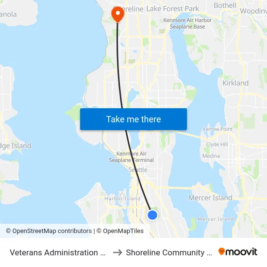 Veterans Administration Hospital to Shoreline Community College map
