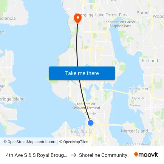 4th Ave S & S Royal Brougham Way to Shoreline Community College map