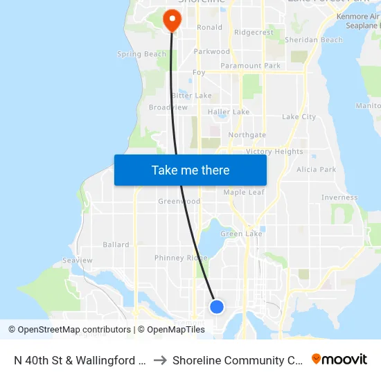 N 40th St & Wallingford Ave N to Shoreline Community College map