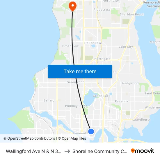 Wallingford Ave N & N 37th St to Shoreline Community College map