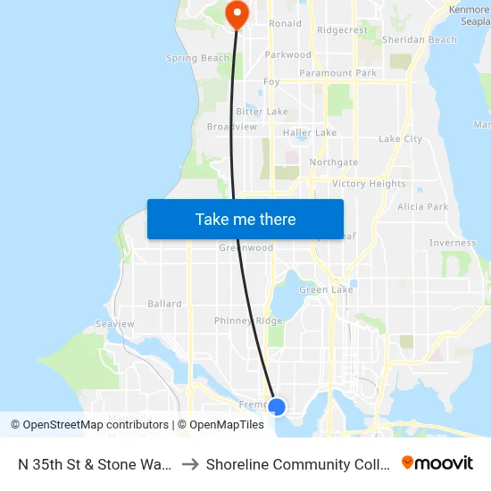 N 35th St & Stone Way N to Shoreline Community College map