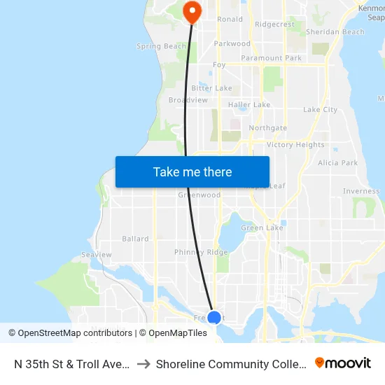 N 35th St & Troll Ave N to Shoreline Community College map