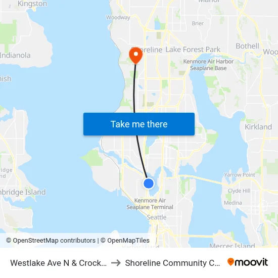 Westlake Ave N & Crockett St to Shoreline Community College map