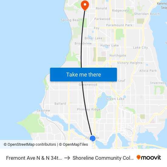 Fremont Ave N & N 34th St to Shoreline Community College map