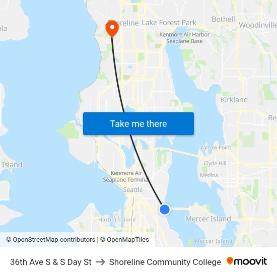 36th Ave S & S Day St to Shoreline Community College map