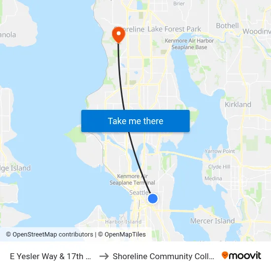 E Yesler Way & 17th Ave to Shoreline Community College map