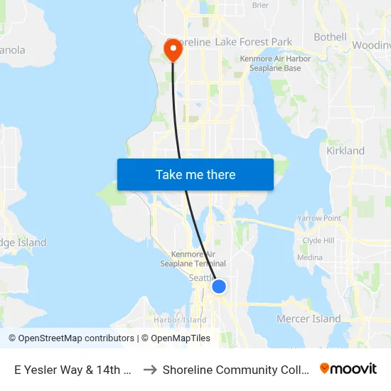 E Yesler Way & 14th Ave to Shoreline Community College map