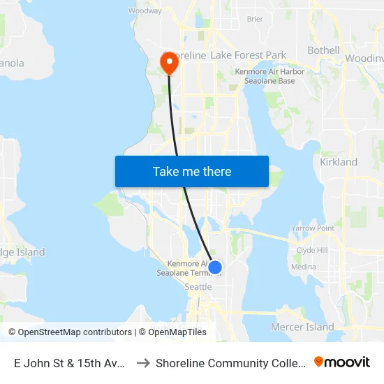 E John St & 15th Ave E to Shoreline Community College map