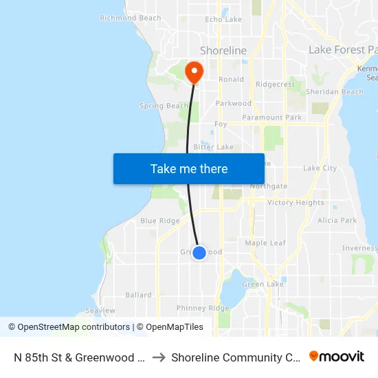 N 85th St & Greenwood Ave N to Shoreline Community College map