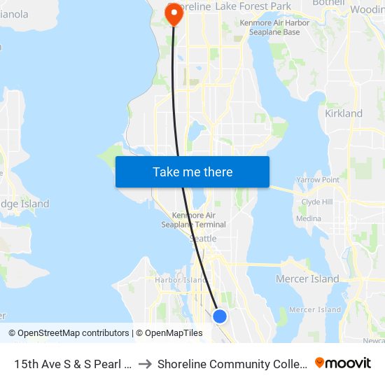 15th Ave S & S Pearl St to Shoreline Community College map