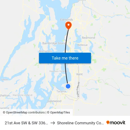 21st Ave SW & SW 336th St to Shoreline Community College map