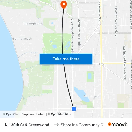 N 130th St & Greenwood Ave N to Shoreline Community College map