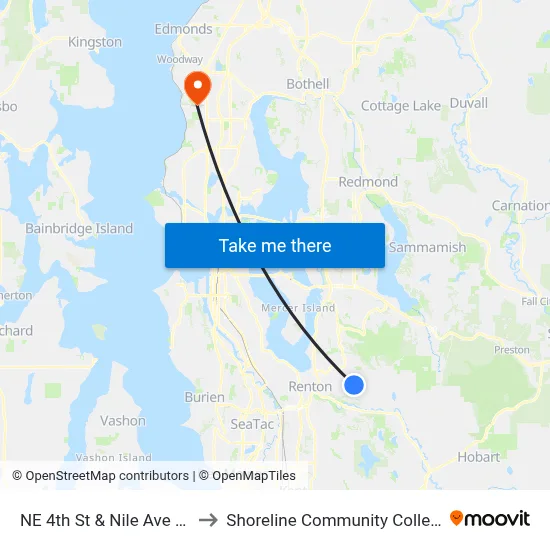 NE 4th St & Nile Ave NE to Shoreline Community College map