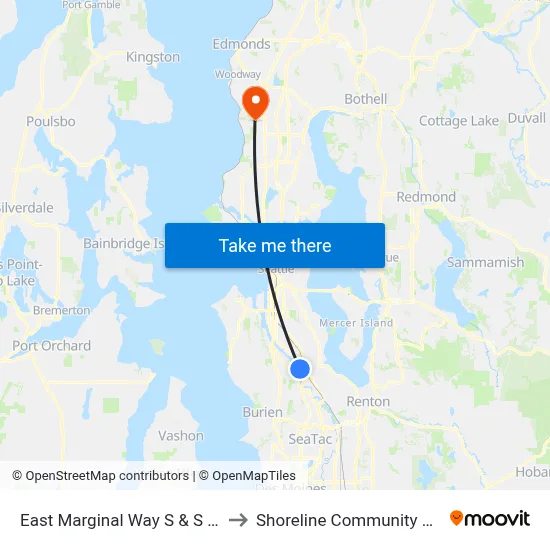East Marginal Way S & S 96th Pl to Shoreline Community College map