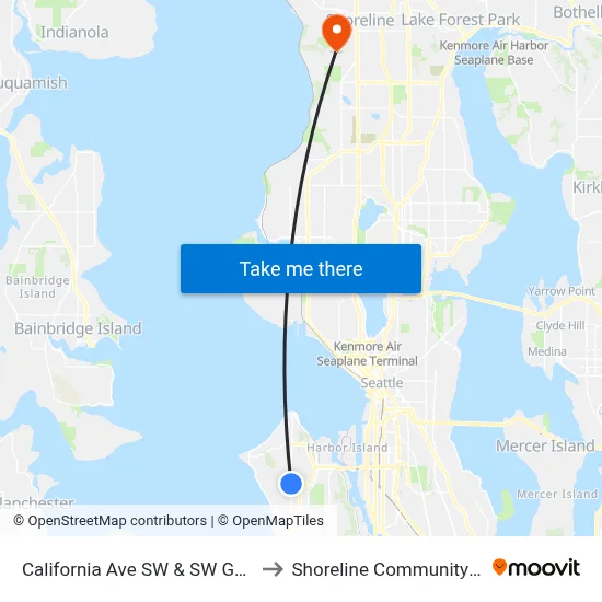 California Ave SW & SW Genesee St to Shoreline Community College map