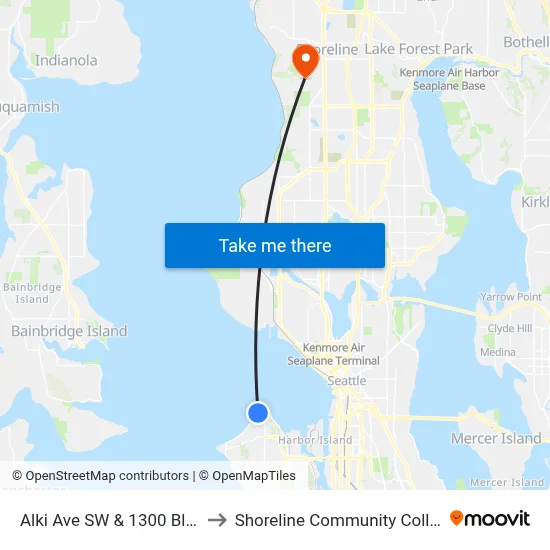 Alki Ave SW & 1300 Block to Shoreline Community College map